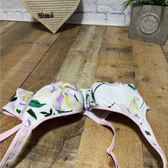 CACIQUE SMOOTH BALCONETTE WHITE TROPICAL LILY FLORAL LIGHTLY LINED BRA 40D - Picture 6 of 8